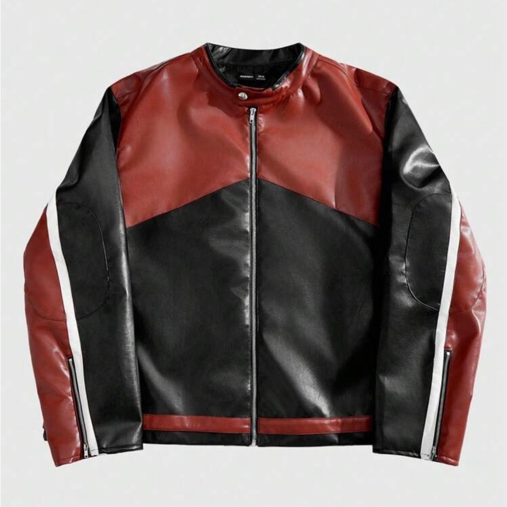 Men's Black and Red Leather Jacket
